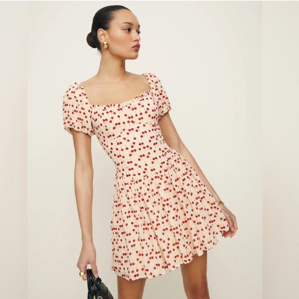 Reformation Cherry Print Puff Sleeve Dress
